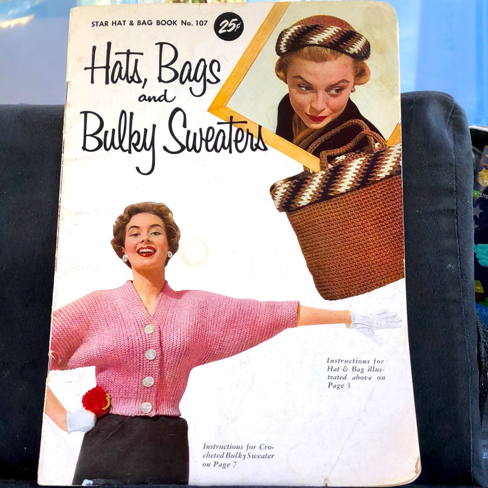 Hats Bags & Bulky Sweaters ~ Knit & Crochet patterns. Vintage. 31 pages